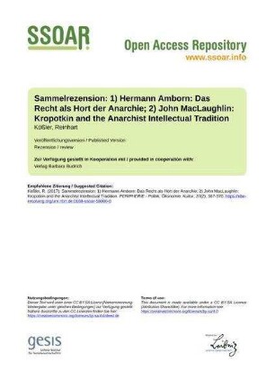 Sammelrezension: 1) Hermann Amborn: Das Recht als Hort der Anarchie; 2) John MacLaughlin: Kropotkin and the Anarchist Intellectual Tradition