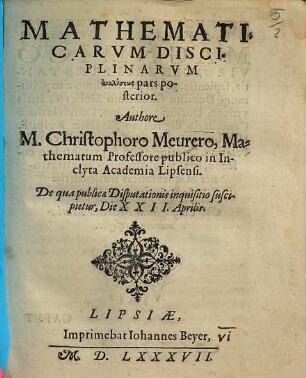 Mathematicarum disciplinarum analyseos pars ..., 2