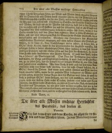 Die über alle Massen wichtige Herrlichkeit des Paradieses, das droben ist.