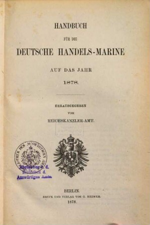 Handbuch für die deutsche Handelsmarine. 1878, 1878