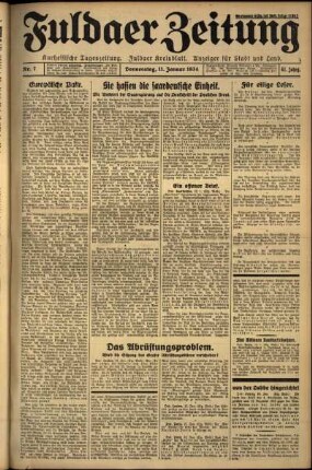 Erste Ausgabe vom Donnerstag, den 11. Januar 1934.