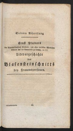 Literargeschichte des Blasensteinschnittes bey Frauenspersonen.