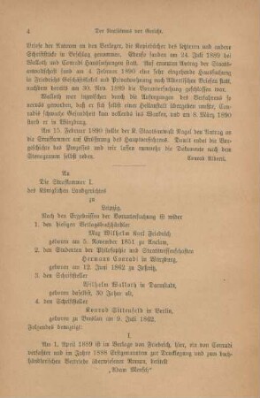 An die Strafkammer I. des Königlichen Landgerichts