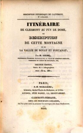 Itinéraire de Clermont au Puy de Dome : ou description de cette montagne et de la vallée de Royat et Fontanat