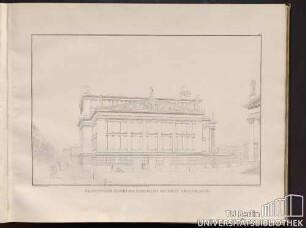 Perspectivische Ansicht der Seitenfacade des neuen Schauspielhauses.