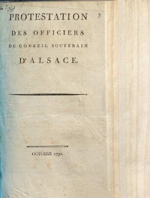 Protestation des Officiers du Conseil Souverain d'Alsace