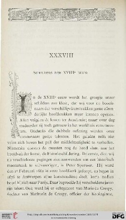 XXXVIII. Schilders der XVIIIe EEUW