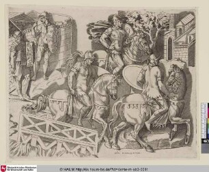 Retato de la Colona di Roma [Roman Horsemen Crossing a Bridge; Des cavaliers Romains qui passant un pont; Römische Ritter ziehen über eine Brücke]