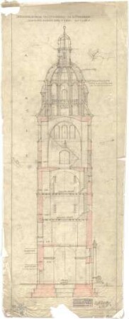 Bestelmeyer, German; Nürnberg (Bayern); Ev. Friedenskirche St. Johannes - Mappe 1: Turm (Schnitt; Detail)