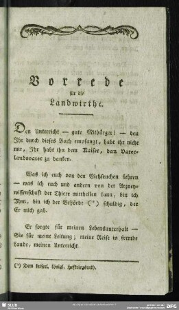 Vorrede für die Landwirthe