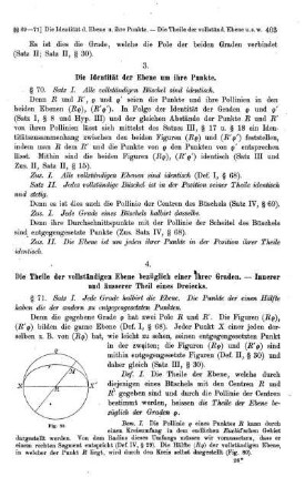 4. Die Theile der vollständigen Ebene bezüglich einer ihrer Graden. - Innerer und äusserer Theil eines Dreiecks.
