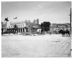 Havanna, Kuba. Baustelle am Placa del Armas