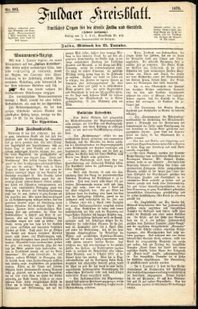 Erste Ausgabe vom Mittwoch, den 25. Dezember 1878.