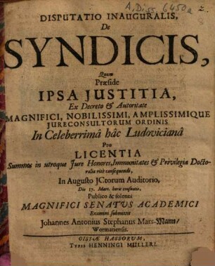 Disputatio Inauguralis De Syndicis