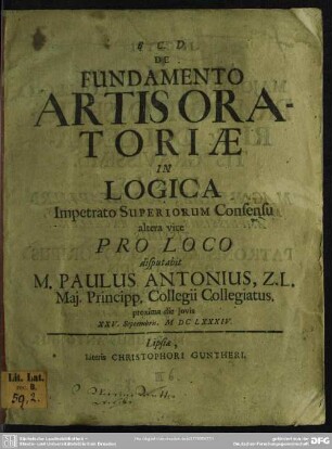 De fundamento artis oratoriae in logica