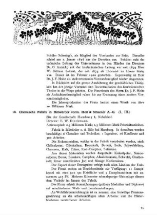 18. Chemische Fabrik in Billwärder vorm. Heil & Sthamer A.-G.