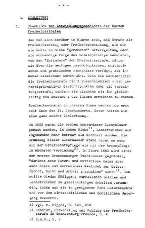 1. Überblick der Geschichte der kurzen Freiheitsstrafen
