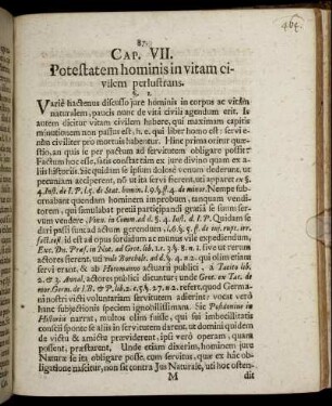 Cap. VII. Potestatem hominis in vitam civilem perlustrans.