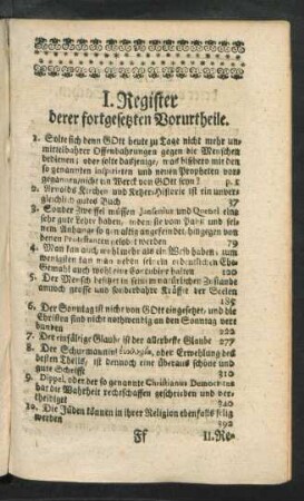 I. Register derer fortgesetzten Vorurtheile.