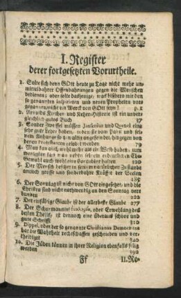 I. Register derer fortgesetzten Vorurtheile.