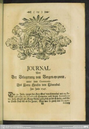 Journal Von Der Belagerung von Bergen-op-zoom, unter dem Commando Des Herrn Grafen von Löwendal. Im Jahr 1747