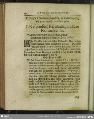I. Responsum Facultatis juridicae Rostochiensis