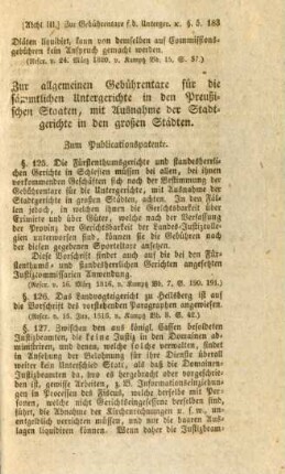Zur allgemeinen Gebührentaxe für die sämmtlichen Untergerichte in den Preußischen Staaten