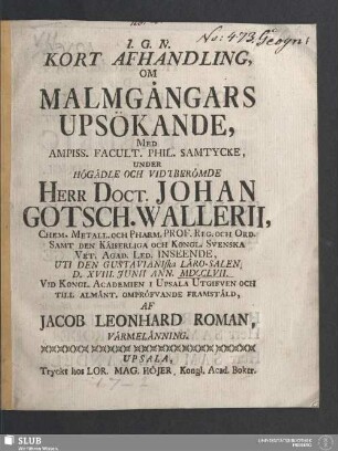 Kort Afhandling, Om Malmgångars Upsökande