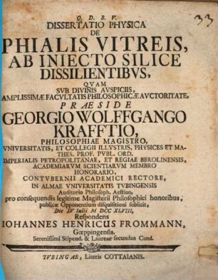 Dissertatio Physica De Phialis Vitreis, Ab Iniecto Silice Dissilientibvs