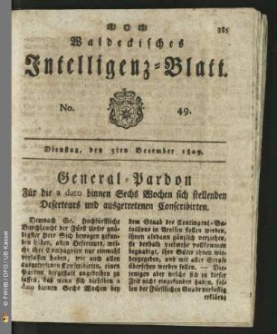 No. 49. Dienstag, den 5ten December 1809