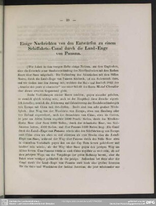 Einige Nachrichten von den Entwürfen zu einem Schiffahrts-Canal durch die Land-Enge von Panama.