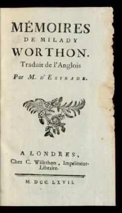 Mémoires De Milady Worthon