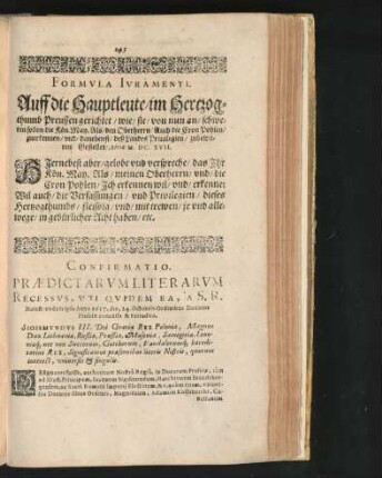 Confirmatio Praedictarum Litararum Recessus ...