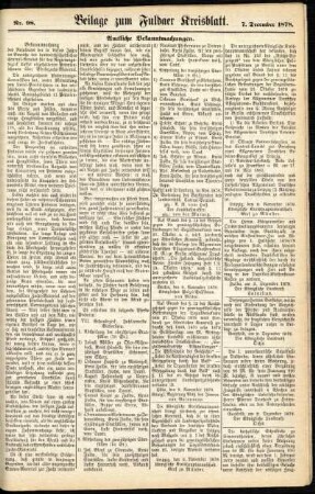 Zweite Ausgabe vom Samstag, den 07. Dezember 1878.