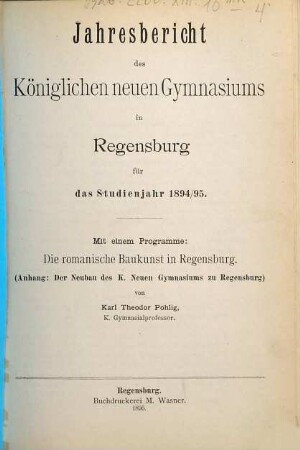 Jahresbericht : für das Schuljahr .... 1894/95