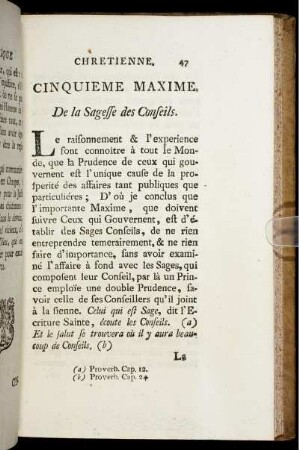 Cinquieme Maxime. De la Sagesse des Conseils.