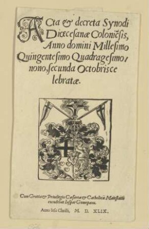 "Acta et decreta Synodi Dioecesanae Coloniensis", 1549