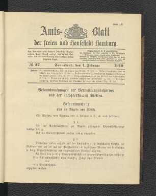 No.27, Sonnabend, den 1. Februar 1919