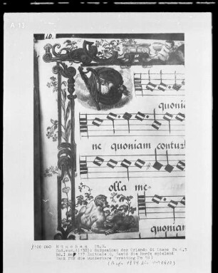 Bußpsalmen des Orlando di Lasso — Initiale Q (uoniam), mit David die Harfe spielend