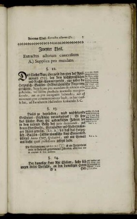 Zweyter Theil. Extractus actorum cameralium.