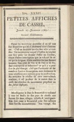 No XXXII (Jeudi 27 Janvier 1785)
