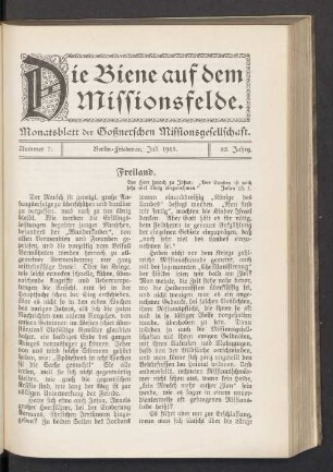 Nummer 7. Berlin-Friedenau, Juli 1915. 82. Jahrg