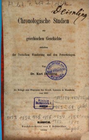 Programm des Grossherzoglichen Lyceums zu Mannheim. 1862, Beil.