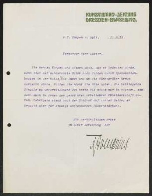 Brief von Ferdinand Avenarius von Der Kunstwart  an Gerhart Hauptmann