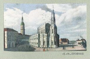 Ansicht der Katholischen Hofkirche in Dresden, Lithografie, um 1840 : [Katholische Hofkirche in Dresden]. [S.l.], [um 1840]. - 1 Kunstbl. : Lithogr. ; 7,5 x 4,5 cm.
