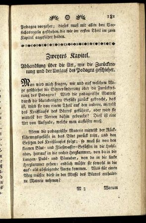 Zweytes Kapitel. Abhandlung über die Art, wie die Zurücktretung und der Umlauf des Podagra geschiehet.
