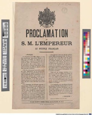 Proclamation de S. M. l'Empereur au peuple français : Palais des Tuileries, le 23 avril 1870