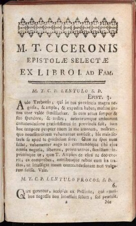 M. T. Ciceronis Epistolæ Selectæ
