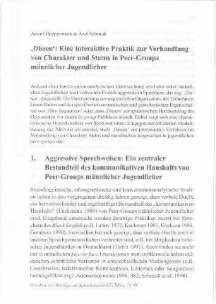 'Dissen' : eine interaktive Praktik zur Verhandlung von Charakter und Status in Peer-Groups männlicher Jugendlicher