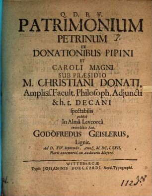 Patrimonium Petrinum ex donationibus Pipini et Caroli Magni